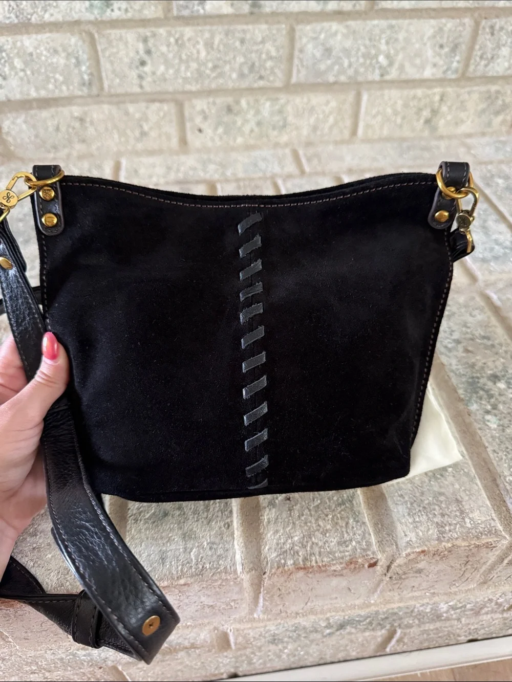HOBO Black Suede Hobo with Gold-Tone Hardware